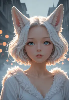 Ethereal White Fox Girl Portrait