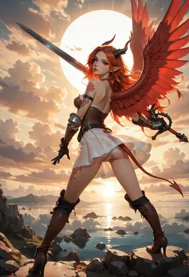 Fiery Demon Warrior at Sunset