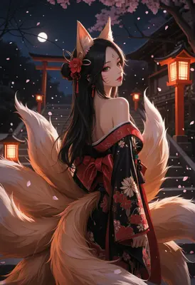 Kitsune Maiden in the Moonlight