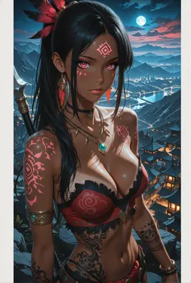 Tribal Warrior Under Moonlight