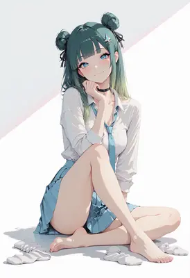 Cute Anime Girl with Blue Hair