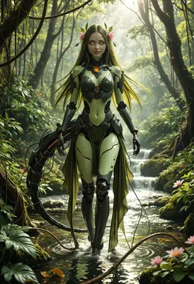 Cyborg Dryad in the Enchanted Forest