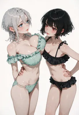 Duo of Frilled Bikini Girls