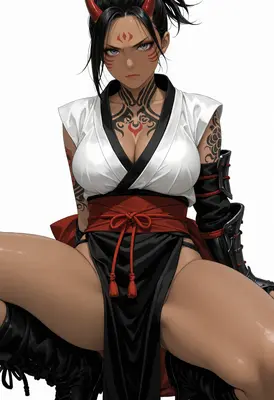 Fierce Oni Warrior with Tribal Tattoos