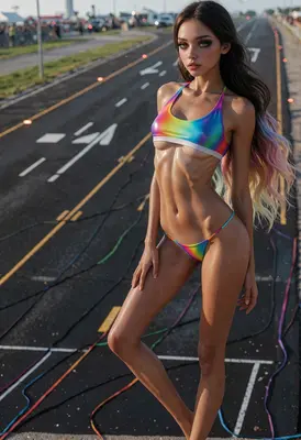 Radiant Rainbow Bikini At The Track