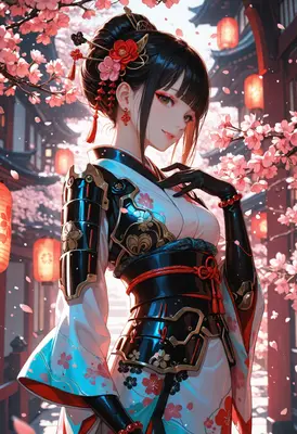 Samurai Maiden Under Cherry Blossoms