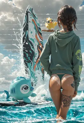 Summer Surf Day With Cartoon Friends