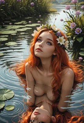 Redhead Nymph in the Lily Pond