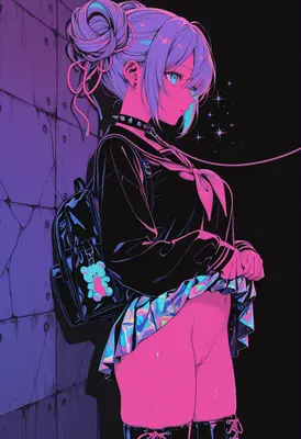 Neon Cyberpunk Schoolgirl in Shadow