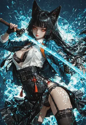 Cat Girl Warrior with Glowing Blade
