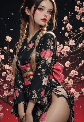 Blonde Maiden in Floral Kimono