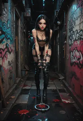 Chained Gothic Beauty in Dark Alley