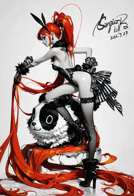 Fiery Bunny Girl and Panda Companion