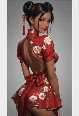 Elegant Young Woman in Red Qipao