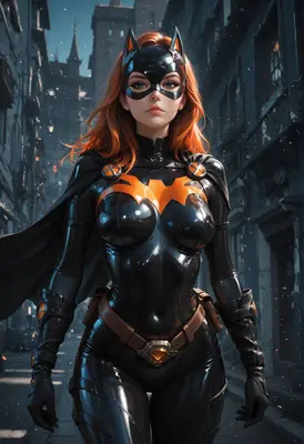 Redheaded Heroine in Sleek Bat Suit