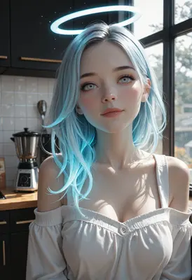 Serene Angel in a Modern Kitchen