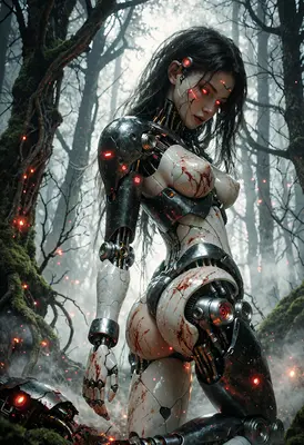 Battle Damaged Android in Haunted Forest