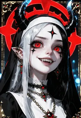 Demonic Nun with Piercing Red Eyes