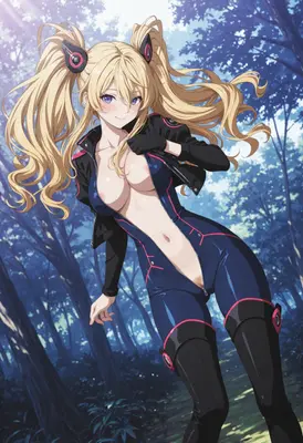 Blonde Twin Tail Girl in Forest