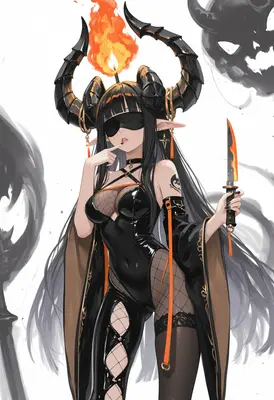 Blindfolded Demon Assassin with Flaming Horns