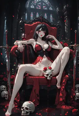 Gothic Vampire Queen on Obsidian Throne