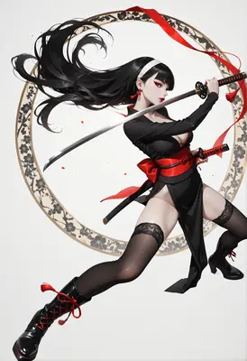 Samurai Assassin with Flowing Black Hair