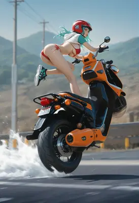 Biker Girl Performing a High Speed Wheelie