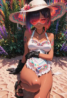 Psychedelic Summer Girl in Sun Hat