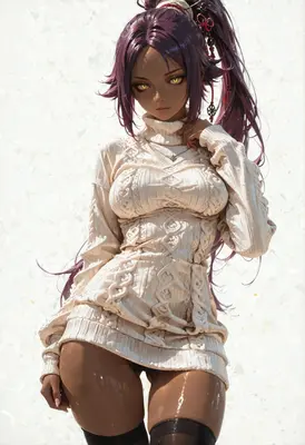 Purple Haired Beauty in Cable Knit