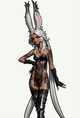 Elegant Bunny Girl with Floral Tattoos