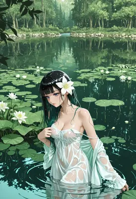 Serene Maiden in the Lily Pond