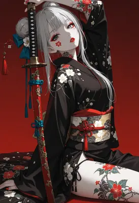 Samurai Maiden with Floral Tattoo Art