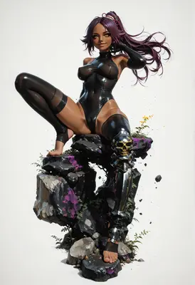 Cybernetic Warrior Perched on Jagged Rocks