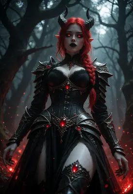 Red Horned Demoness in Dark Armor