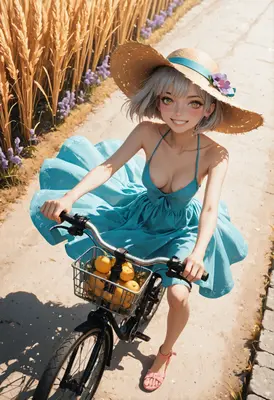 Summer Bike Ride Through Wheat Fields