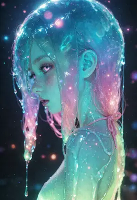 Ethereal Girl With Bioluminescent Jelly Hair