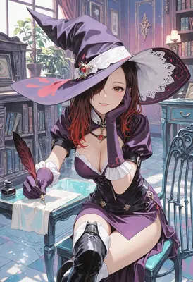 Elegant Witch Writing at Her Desk
