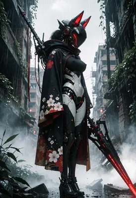 Cybernetic Ronin in Ruined City