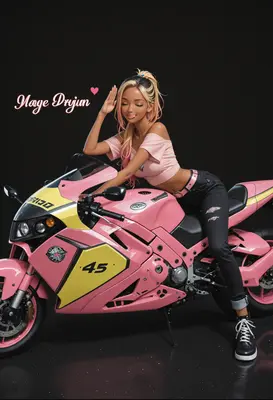 Biker Girl with Pink Sportbike