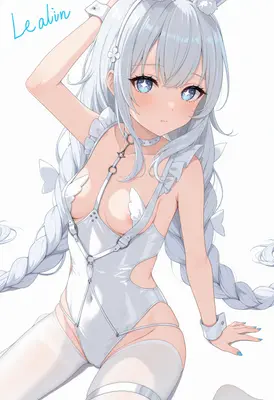 Silver Haired Girl in Harness Lingerie