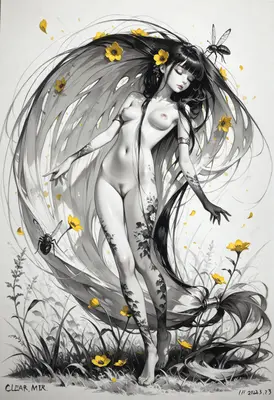 Ethereal Nymph Among Yellow Blooms