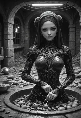 Gothic Priestess in the Stone Cellar