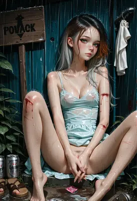 Injured Girl Sitting in the Rain