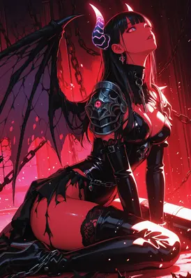 Enigmatic Succubus in Red Shadows