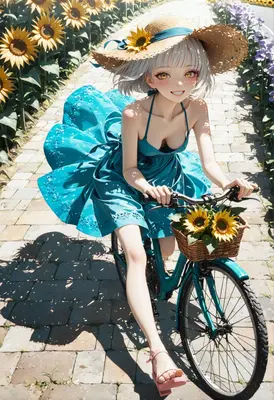 Summer Bike Ride Through Sunflower Fields