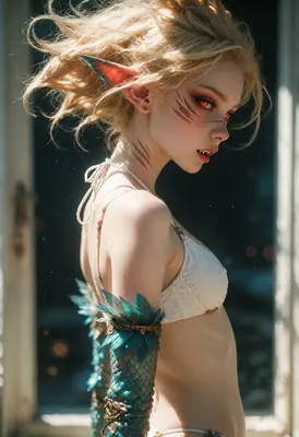 Ethereal Elf with Piercing Red Eyes