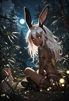 Moonlit Rabbit Spirit in Enchanted Forest