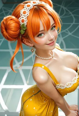 Cheerful Ginger Girl in Yellow Dress