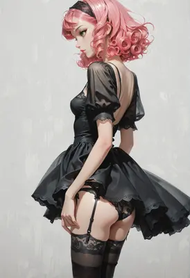 Pink Haired Girl in Black Lingerie