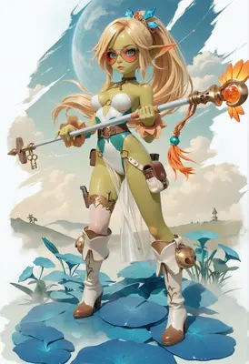 Green Elf Mage with Solar Staff